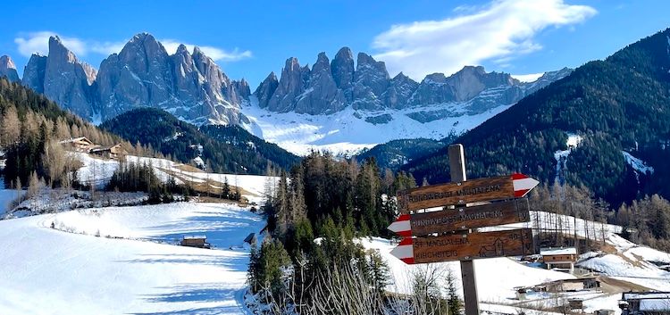 The Italian Dolomites covered in snow.