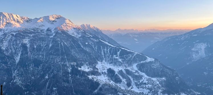Photo of the snowy alps at Valmalenco Bernina Ski Resort in Northern Italy.