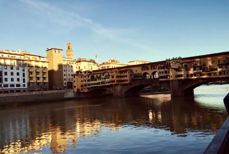 An empty Ponte Vecchio on a chilly winter morning.