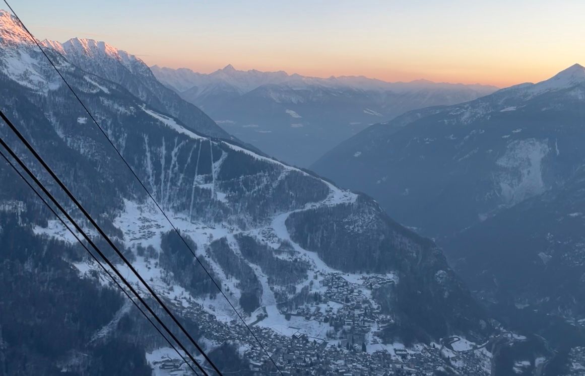 View from the Valmalenco cable car that brings skiers up the mountain.