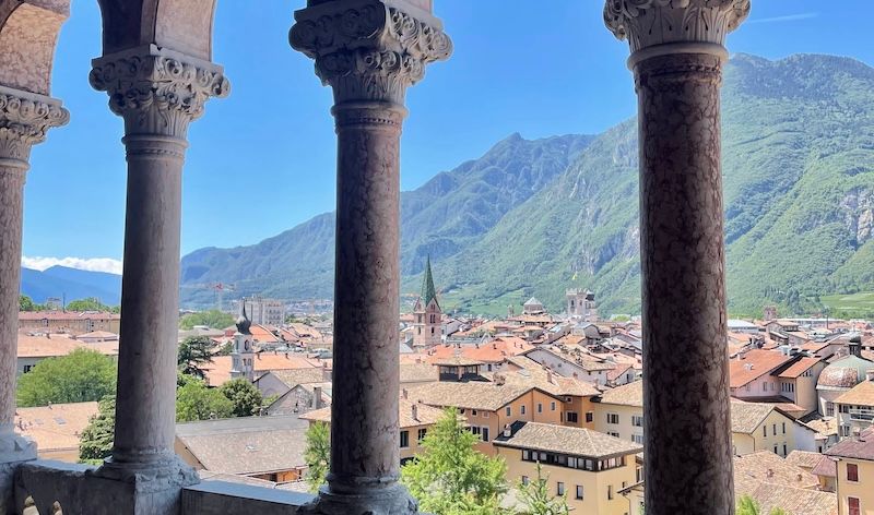 Looking out over Trento's orange roofs from the balcony of Buonconsiglio Castle.
