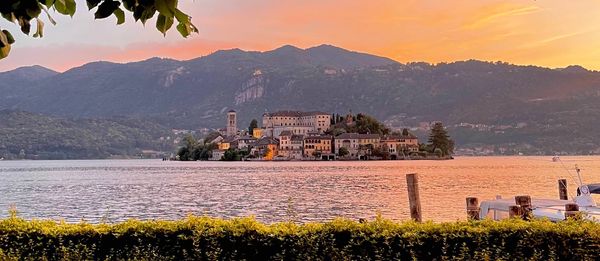 The island of San Giulio during sunset.