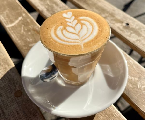 A flat white coffee in Milan, Italy