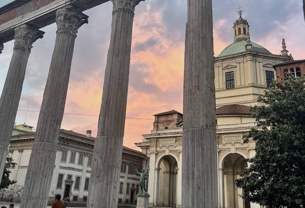 Milan's Colonne di San Lorenzo, which date back to the 2nd century and now serve as aperitivo benches.