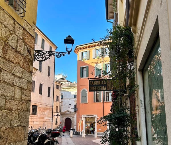 A colorful street in Verona, Italy.